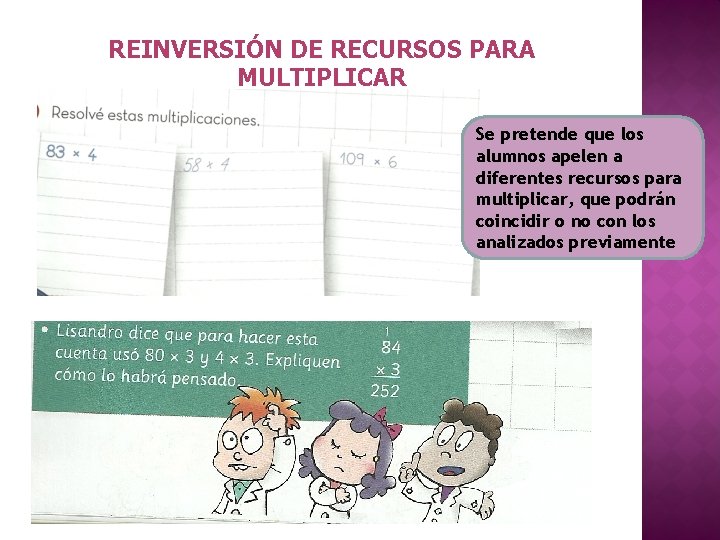 REINVERSIÓN DE RECURSOS PARA MULTIPLICAR Se pretende que los alumnos apelen a diferentes recursos