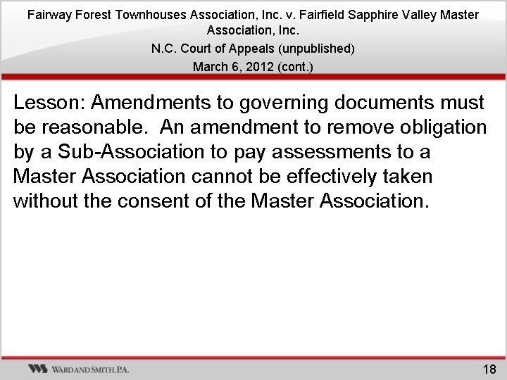 Fairway Forest Townhouses Association, Inc. v. Fairfield Sapphire Valley Master Association, Inc. N. C. Fairway Forest Townhouses Association, Inc. v. Fairfield Sapphire Valley Master Association, Inc. N. C.