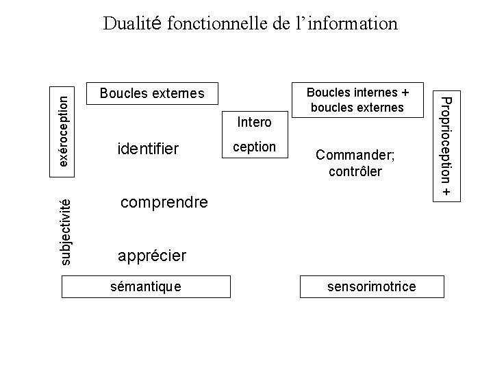 subjectivité Boucles internes + boucles externes Boucles externes Intero identifier ception Commander; contrôler comprendre