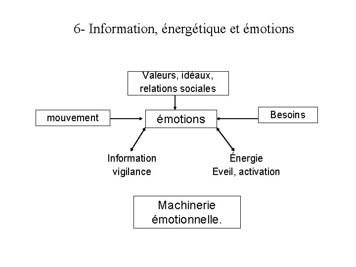 6 - Information, énergétique et émotions Valeurs, idéaux, relations sociales mouvement Besoins émotions Information