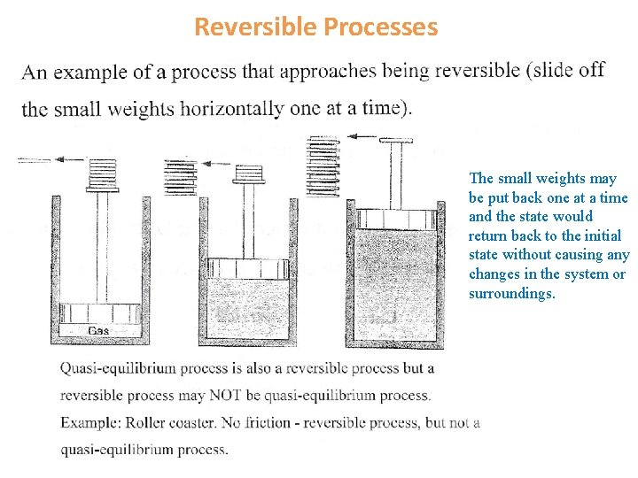 Reversible Processes The small weights may be put back one at a time and