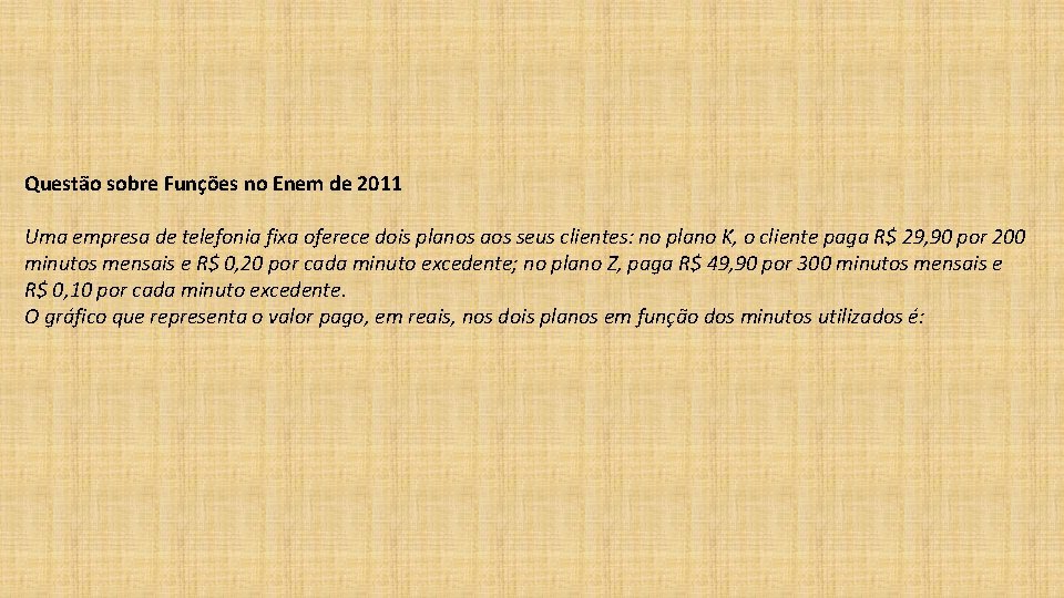Questão sobre Funções no Enem de 2011 Uma empresa de telefonia fixa oferece dois Questão sobre Funções no Enem de 2011 Uma empresa de telefonia fixa oferece dois