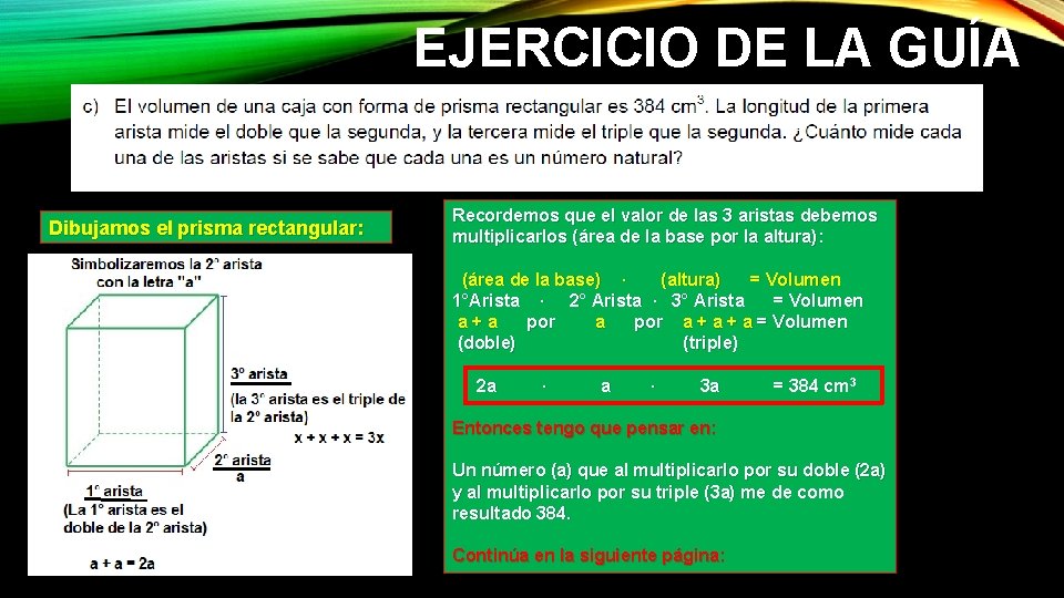 EJERCICIO DE LA GUÍA Dibujamos el prisma rectangular: Recordemos que el valor de las EJERCICIO DE LA GUÍA Dibujamos el prisma rectangular: Recordemos que el valor de las