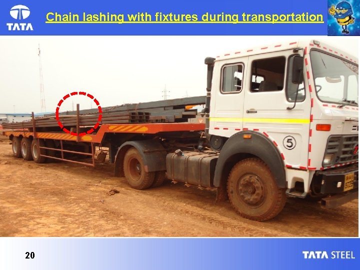 Chain lashing with fixtures during transportation 20 