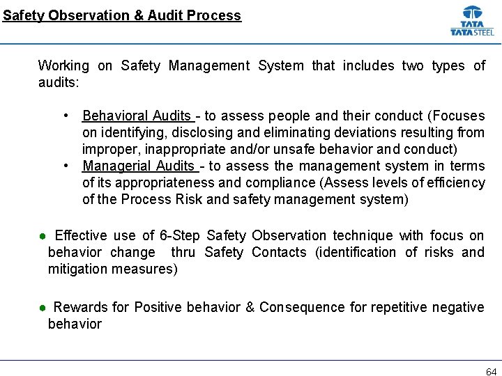 Safety Observation & Audit Process Working on Safety Management System that includes two types