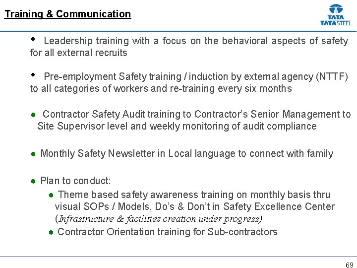 Training & Communication • Leadership training with a focus on the behavioral aspects of