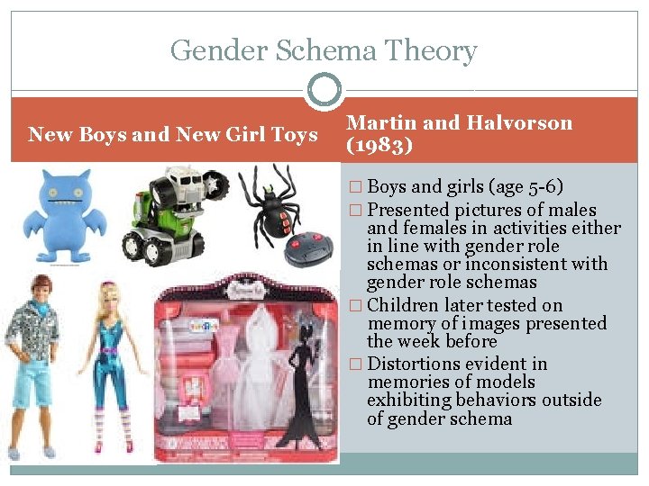 Gender Schema Theory New Boys and New Girl Toys Martin and Halvorson (1983) �