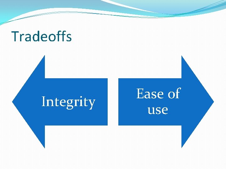 Tradeoffs Integrity Ease of use 