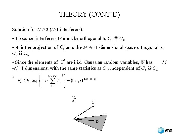 THEORY (CONT’D) Solution for N 2 (N-1 interferers): • To cancel interferers W must