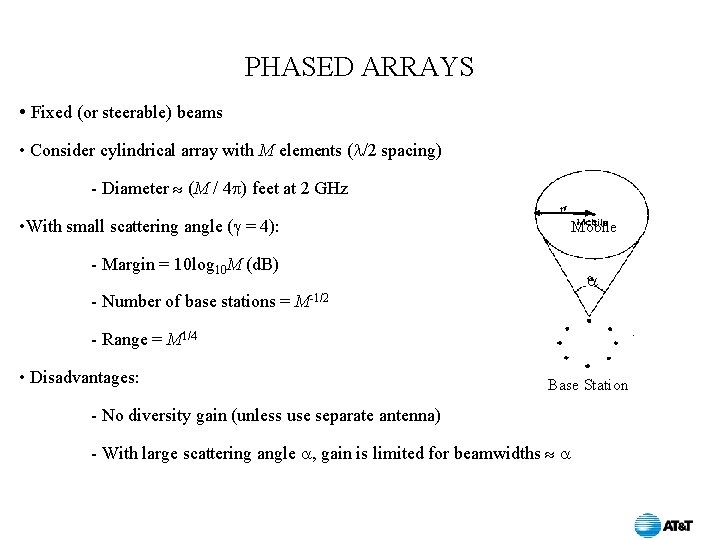 PHASED ARRAYS • Fixed (or steerable) beams • Consider cylindrical array with M elements
