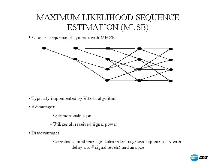 MAXIMUM LIKELIHOOD SEQUENCE ESTIMATION (MLSE) • Chooses sequence of symbols with MMSE • Typically