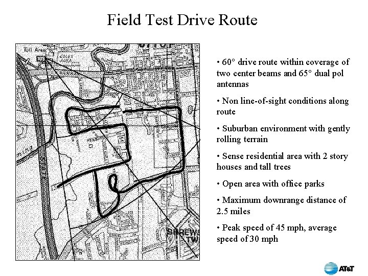 Field Test Drive Route • 60° drive route within coverage of two center beams