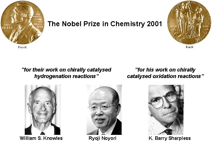 The Nobel Prize in Chemistry 2001 "for their work on chirally catalysed hydrogenation reactions"