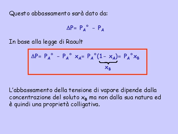 Questo abbassamento sarà dato da: P= PA° - PA In base alla legge di