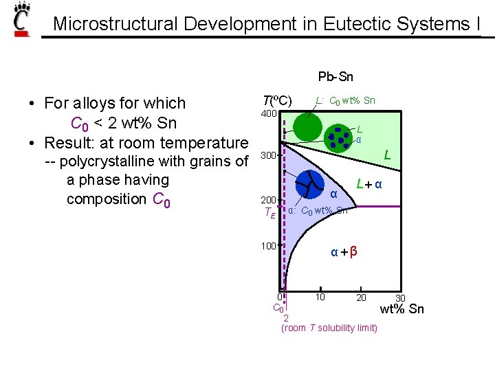 Microstructural Development in Eutectic Systems I Pb-Sn • For alloys for which C 0