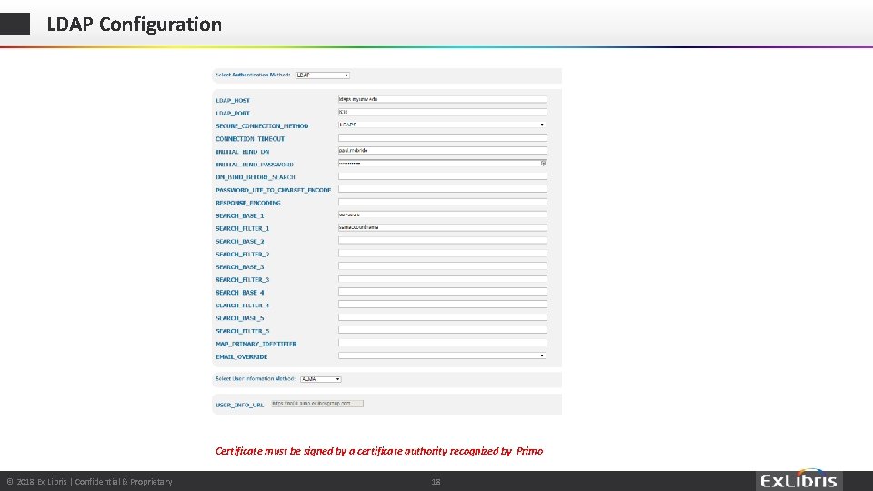 LDAP Configuration Certificate must be signed by a certificate authority recognized by Primo ©