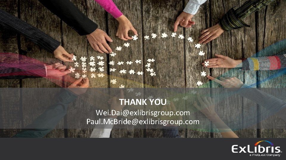 THANK YOU Wei. Dai@exlibrisgroup. com Paul. Mc. Bride@exlibrisgroup. com © 2017 Ex Libris |