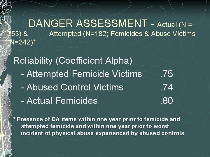 DANGER ASSESSMENT - Actual (N = 263) & (N=342)* Attempted (N=182) Femicides & Abuse