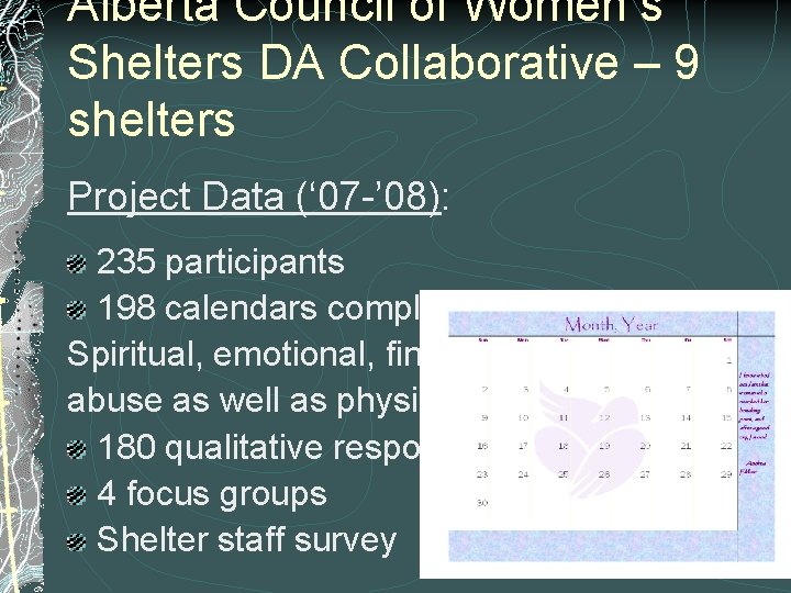 Alberta Council of Women’s Shelters DA Collaborative – 9 shelters Project Data (‘ 07