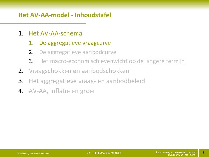 Het AV-AA-model - Inhoudstafel 1. Het AV-AA-schema 1. De aggregatieve vraagcurve 2. De aggregatieve