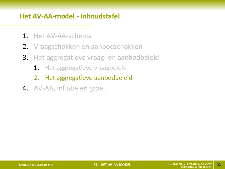 Het AV-AA-model - Inhoudstafel 1. Het AV-AA-schema 2. Vraagschokken en aanbodschokken 3. Het aggregatieve