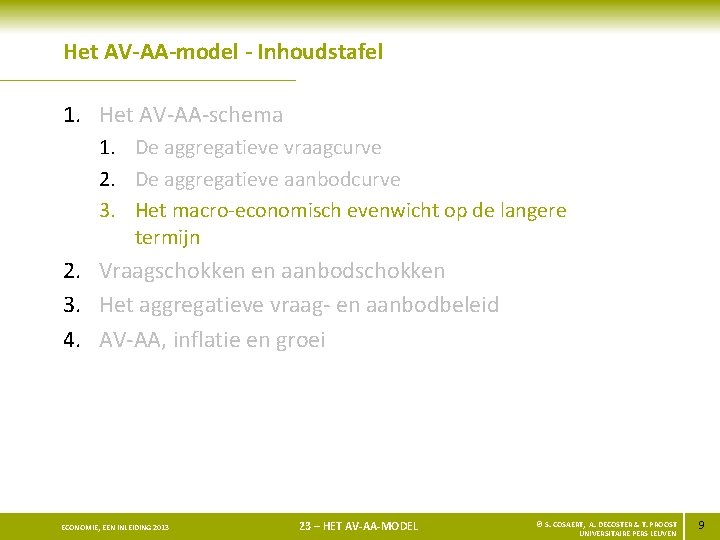 Het AV-AA-model - Inhoudstafel 1. Het AV-AA-schema 1. De aggregatieve vraagcurve 2. De aggregatieve