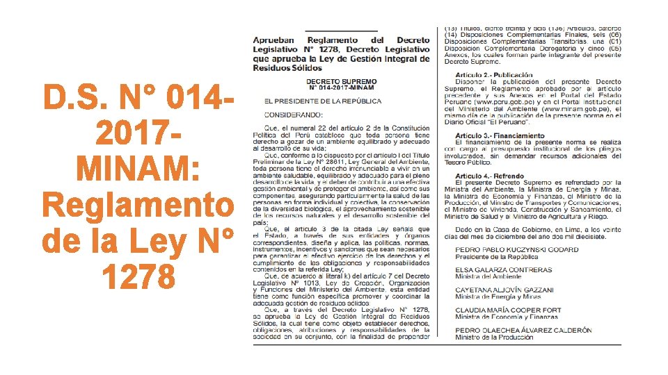 D. S. N° 0142017 MINAM: Reglamento de la Ley N° 1278 D. S. N° 0142017 MINAM: Reglamento de la Ley N° 1278