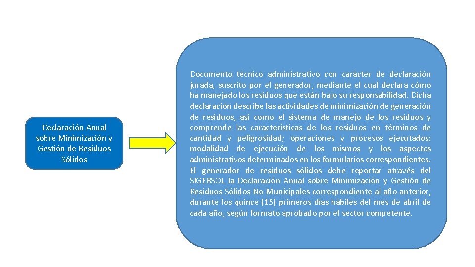 Declaración Anual sobre Minimización y Gestión de Residuos Sólidos Documento técnico administrativo con carácter Declaración Anual sobre Minimización y Gestión de Residuos Sólidos Documento técnico administrativo con carácter