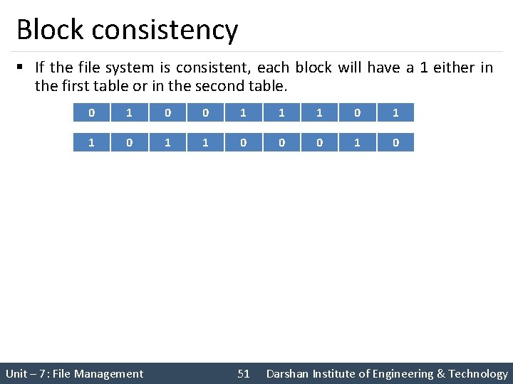 Block consistency § If the file system is consistent, each block will have a