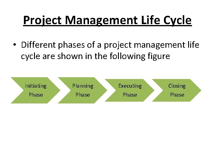 Project Management Life Cycle • Different phases of a project management life cycle are