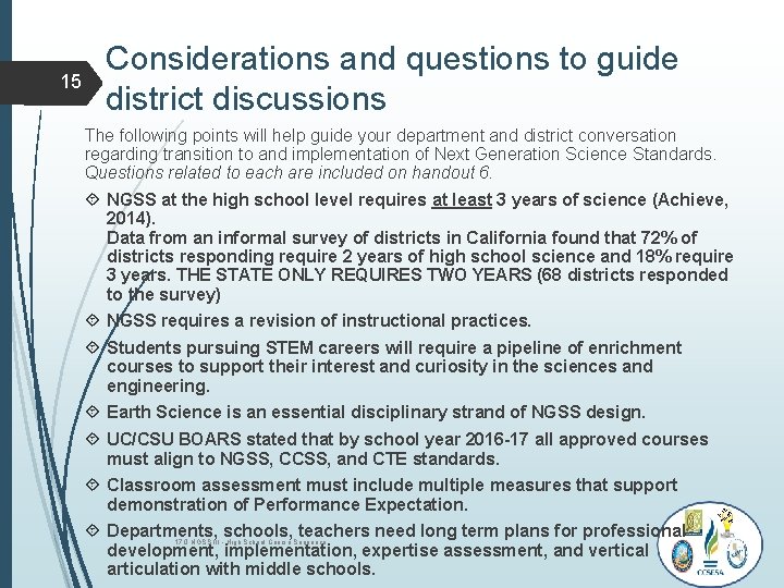 15 Considerations and questions to guide district discussions The following points will help guide 15 Considerations and questions to guide district discussions The following points will help guide