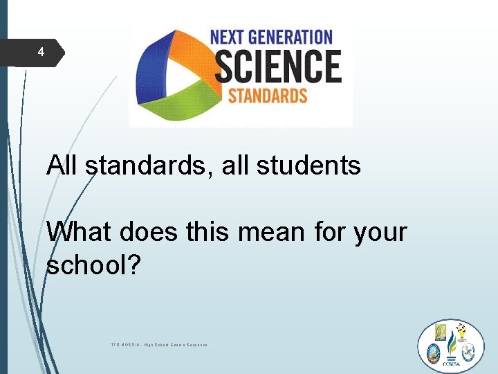 4 All standards, all students What does this mean for your school? 12 K- 4 All standards, all students What does this mean for your school? 12 K-