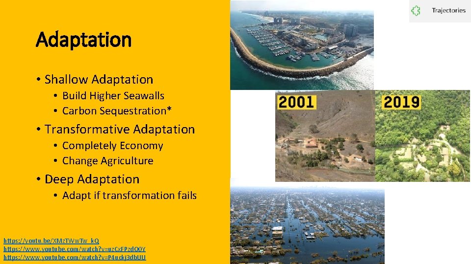 Adaptation • Shallow Adaptation • Build Higher Seawalls • Carbon Sequestration* • Transformative Adaptation Adaptation • Shallow Adaptation • Build Higher Seawalls • Carbon Sequestration* • Transformative Adaptation