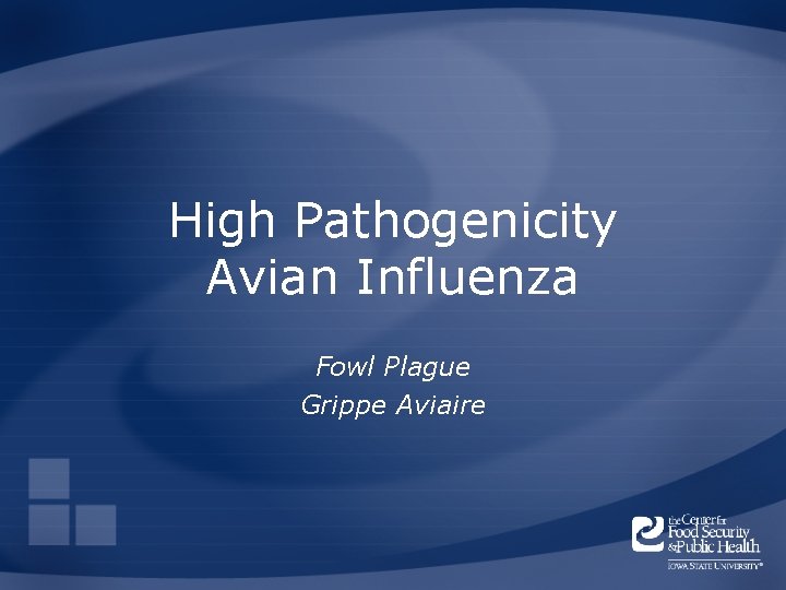 High Pathogenicity Avian Influenza Fowl Plague Grippe Aviaire 