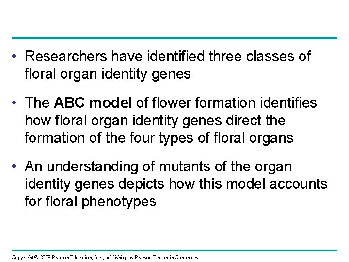  • Researchers have identified three classes of floral organ identity genes • The