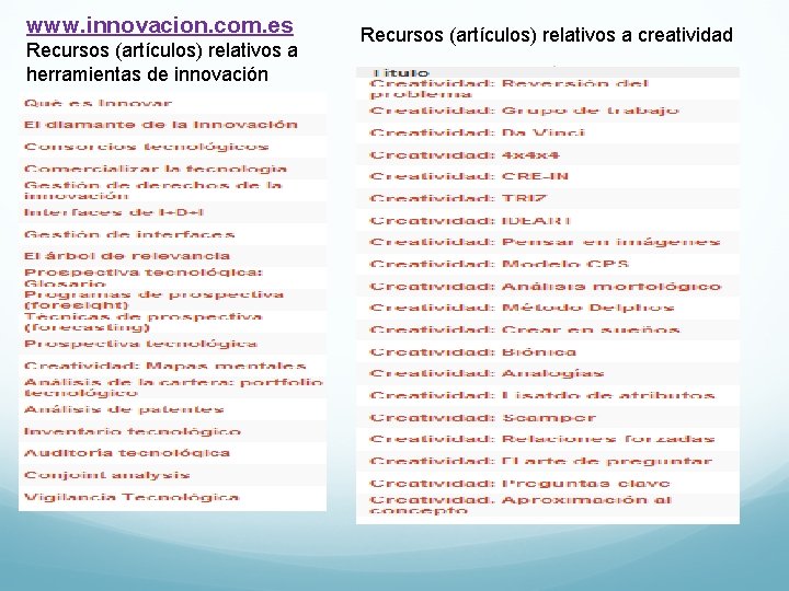 www. innovacion. com. es Recursos (artículos) relativos a herramientas de innovación Recursos (artículos) relativos www. innovacion. com. es Recursos (artículos) relativos a herramientas de innovación Recursos (artículos) relativos