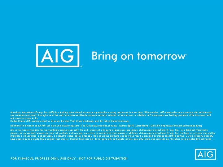 American International Group, Inc. (AIG) is a leading international insurance organization serving customers in