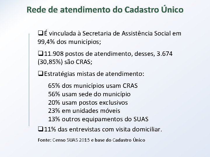 Rede de atendimento do Cadastro Único qÉ vinculada à Secretaria de Assistência Social em