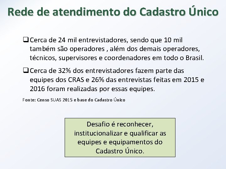 Rede de atendimento do Cadastro Único q. Cerca de 24 mil entrevistadores, sendo que