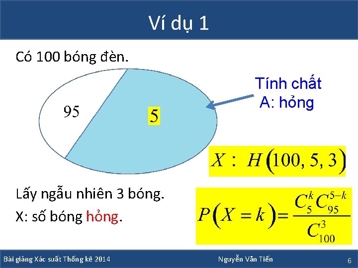 Ví dụ 1 Có 100 bóng đèn. Tính chất A: hỏng Lấy ngẫu nhiên