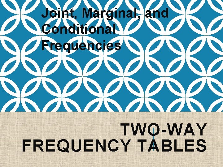 Joint, Marginal, and Conditional Frequencies TWO-WAY FREQUENCY TABLES 