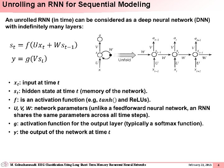 Unrolling an RNN for Sequential Modeling • M. Golmohammadi: EEG Classification Using Long Short-Term