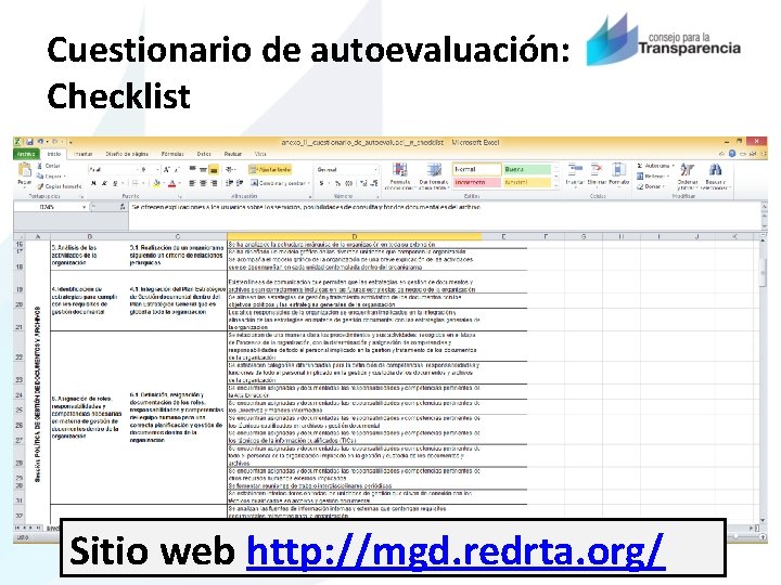 Cuestionario de autoevaluación: Checklist Sitio web http: //mgd. redrta. org/ 