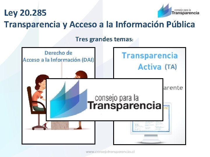 Ley 20. 285 Transparencia y Acceso a la Información Pública Tres grandes temas: Derecho