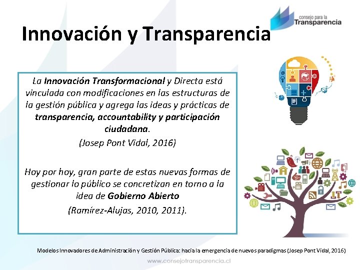 Innovación y Transparencia La Innovación Transformacional y Directa está vinculada con modificaciones en las