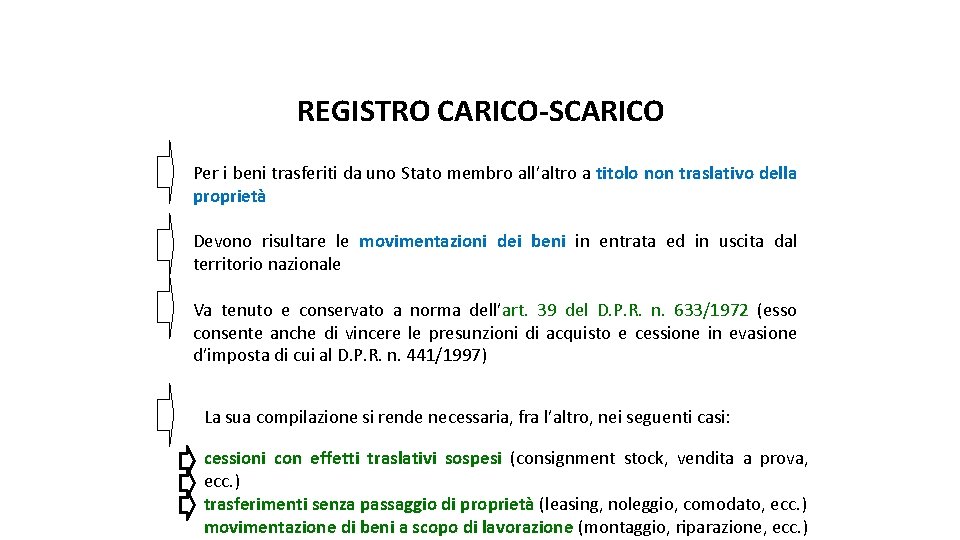 a pag. 75 della dispensa REGISTRO CARICO-SCARICO Per i beni trasferiti da uno Stato