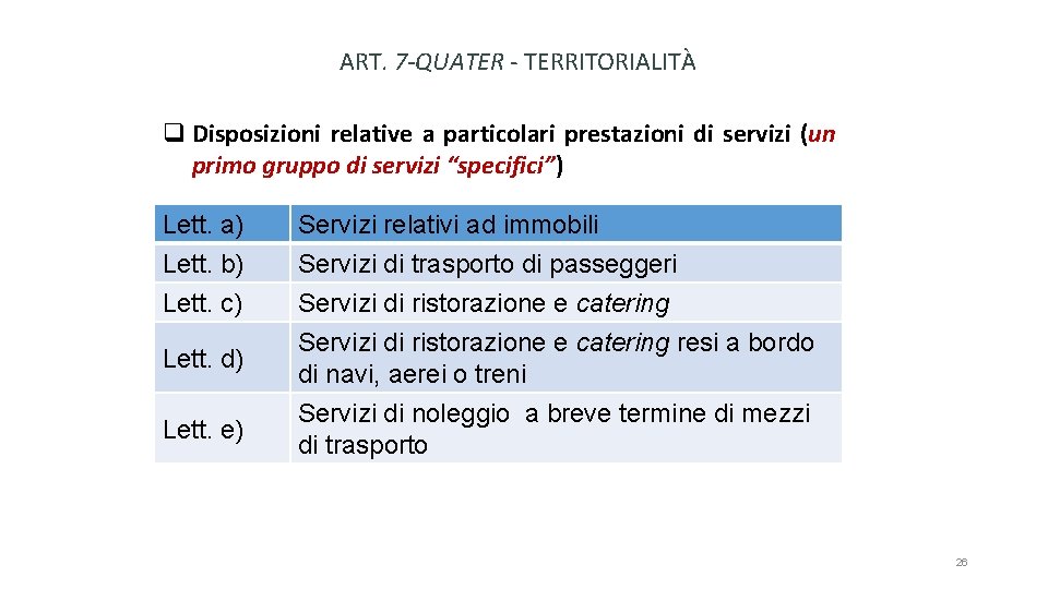 ART. 7 -QUATER - TERRITORIALITÀ q Disposizioni relative a particolari prestazioni di servizi (un