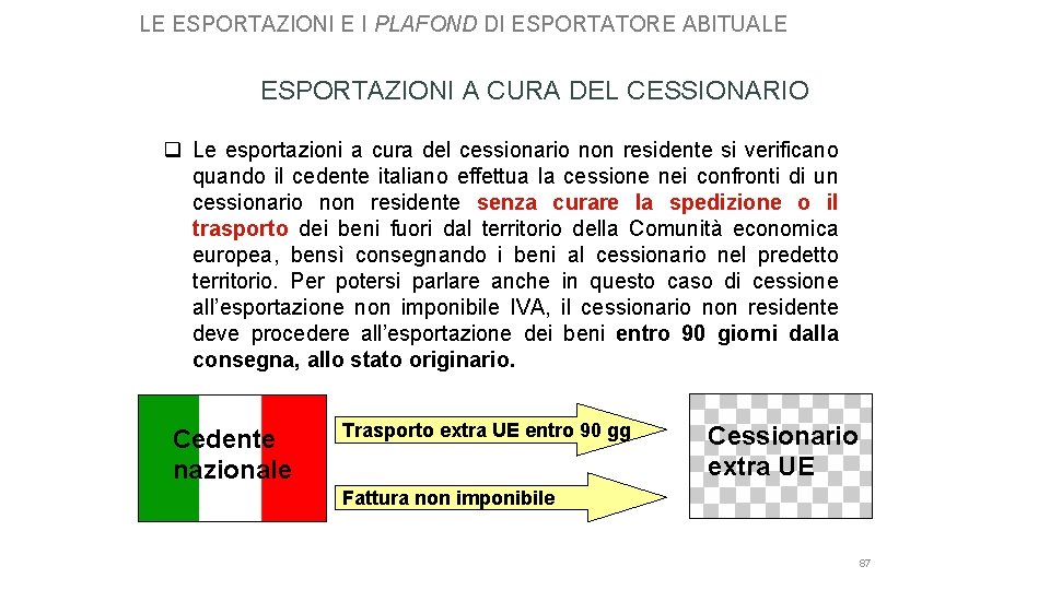 LE ESPORTAZIONI E I PLAFOND DI ESPORTATORE ABITUALE ESPORTAZIONI A CURA DEL CESSIONARIO q
