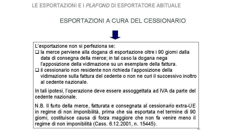 LE ESPORTAZIONI E I PLAFOND DI ESPORTATORE ABITUALE ESPORTAZIONI A CURA DEL CESSIONARIO L’esportazione