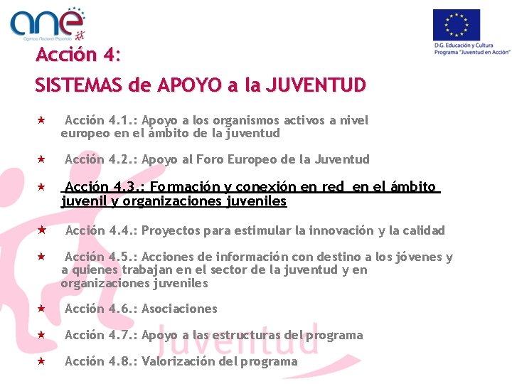 Acción 4: SISTEMAS de APOYO a la JUVENTUD « Acción 4. 1. : Apoyo